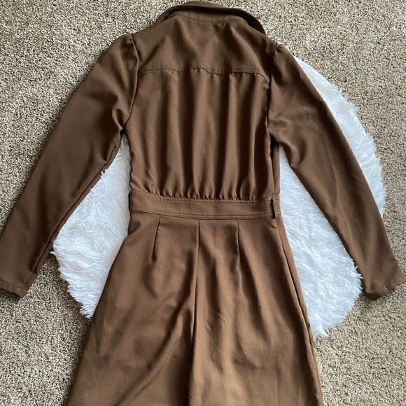 Happy X Nature Pants Jumpsuit Long Sleeves Brown Stretchy Womens Size 2 - Picture 9 of 12